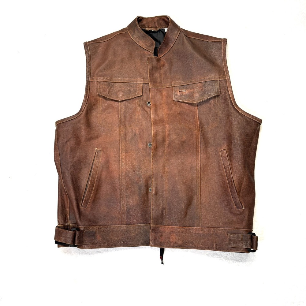 Jackets4Bikes Leather Anarchy Motorcycle Concealed Carry Vest Coffee Brown Large